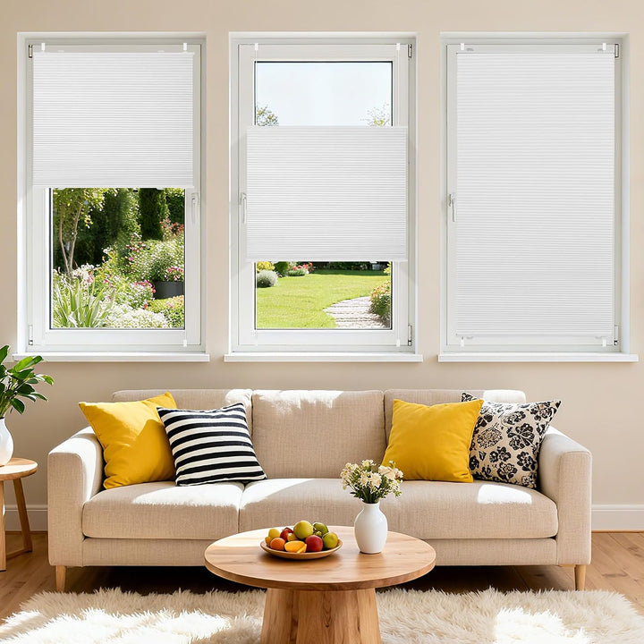 BelleMax Plissee Verdunklung Klemmfix Wabenplissee ohne Bohren Weiss-Weiss 40x100cm(BxH), Thermo Ver