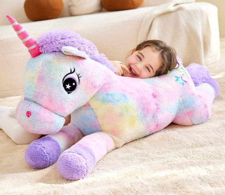 IKASA Gross Einhorn Stofftier Riesen Kuscheltier,110cm Gross Plüschtier Riesige Flauschige Weich Jum
