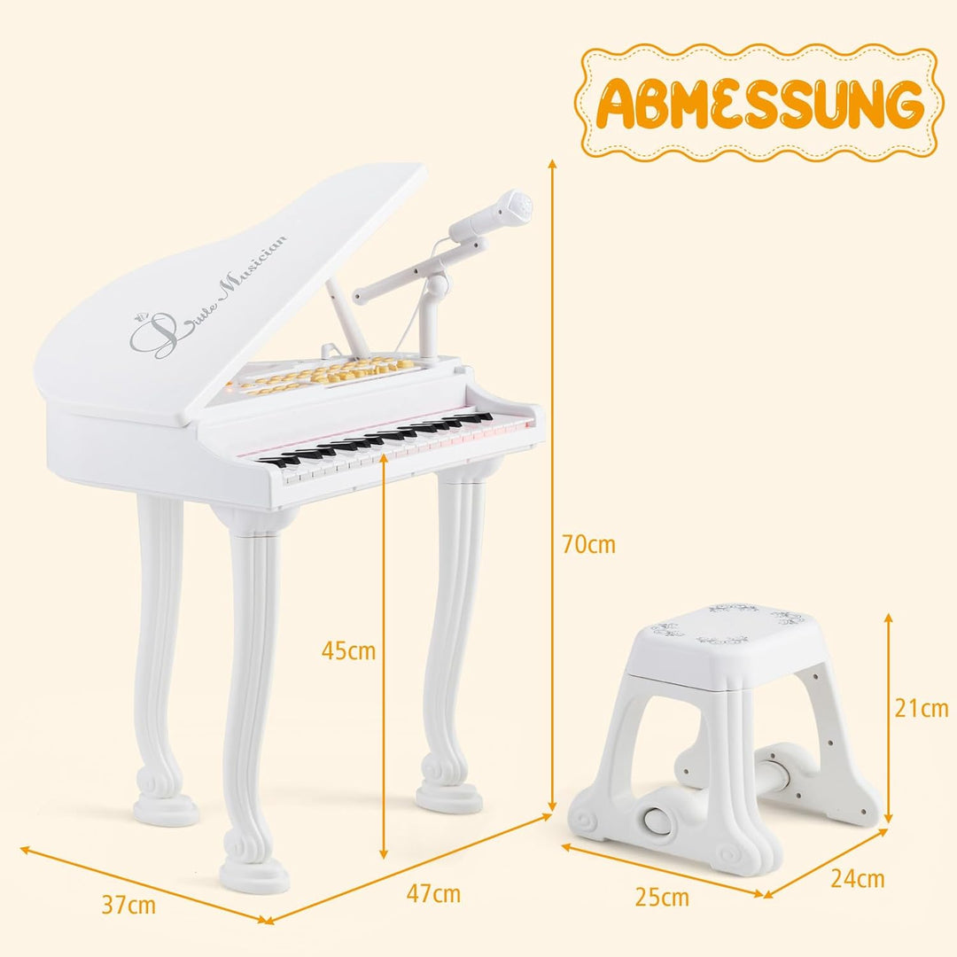 COSTWAY Kinder Keyboard mit 37 Tasten & Hocker, elektronische Klaviertastatur tragbar mit Mikrofon,