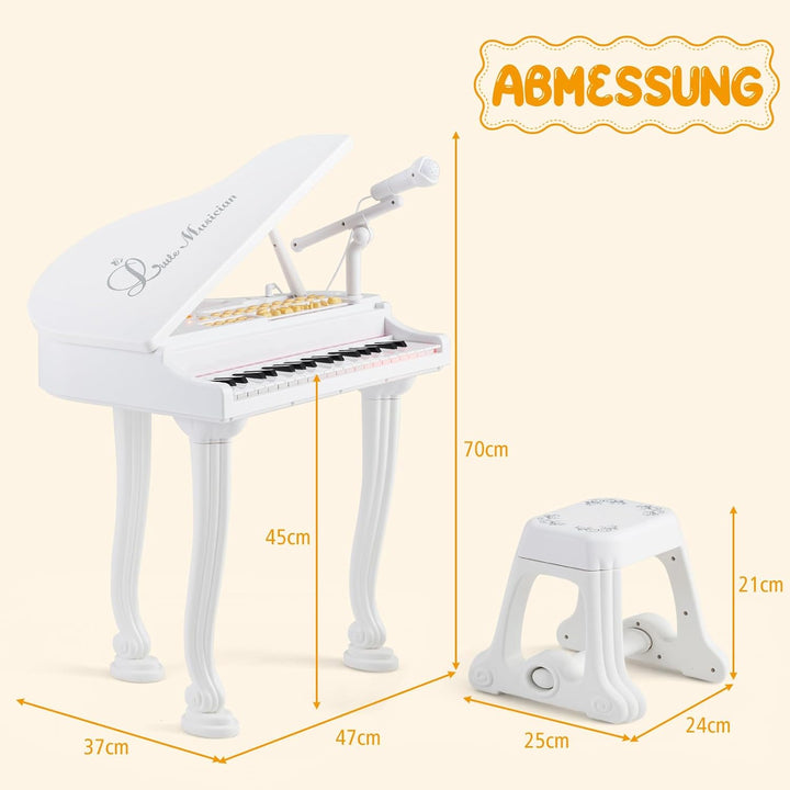 COSTWAY Kinder Keyboard mit 37 Tasten & Hocker, elektronische Klaviertastatur tragbar mit Mikrofon,
