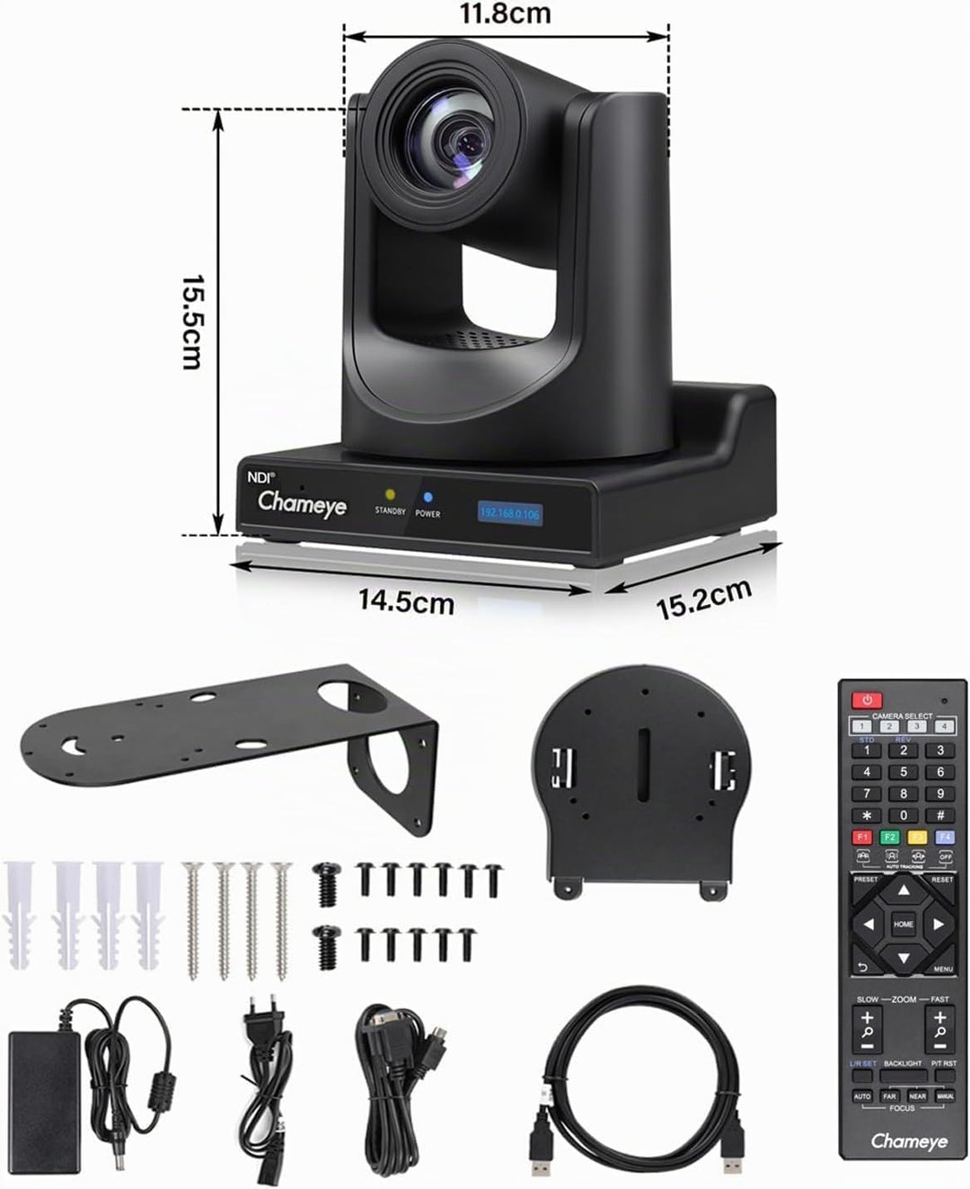 Chameye NDI PTZ Camera 30x Optical Zoom AI Auto Tracking PTZ Camera with LCD Display, NDI 3G-SDI IP