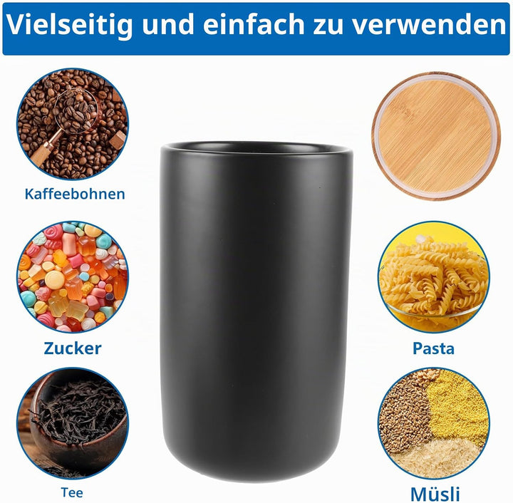 3 Stück Vorratsdosen Schwarz, Vorratsdosen Keramik mit Deckel Luftdicht, Keksdose Keramik 260/800/10