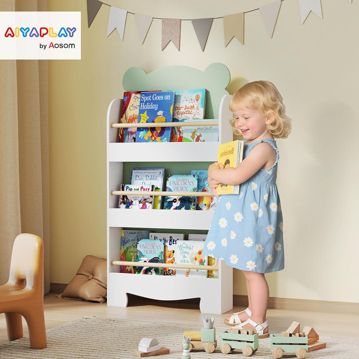 AIYAPLAY Bücherregal Kinder, Kinderregal mit 3 Regal, Spielzeugregal aus Holz, Kinderzimmerregal für