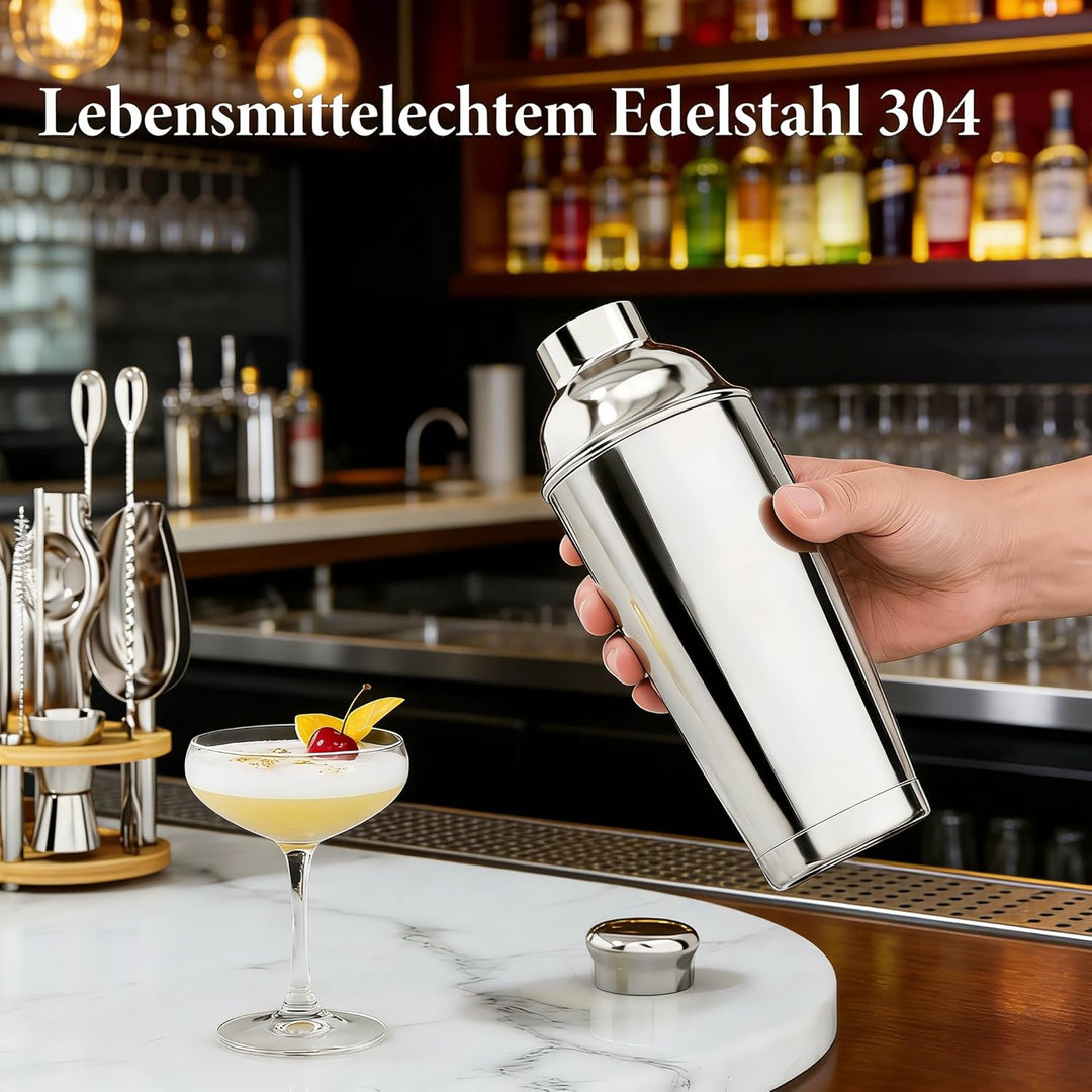 25 Stück Cocktail Shaker Set, 700ml Edelstahl Barkeeper Set mit Boston Shaker und Bar Zubehör, Mixol