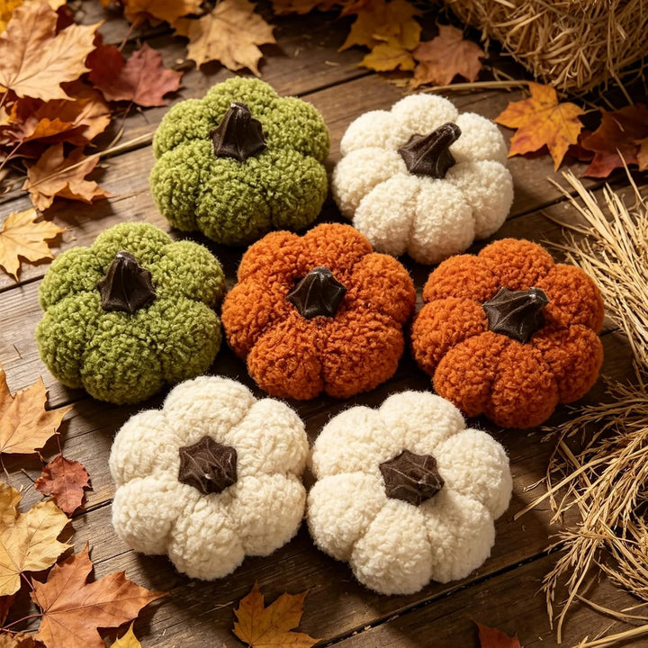 Herbst Dekorative Stoff Kürbis Set 6 Stück Weiche Plüsch Kürbisse für Herbstdeko, Thanksgiving, Hall