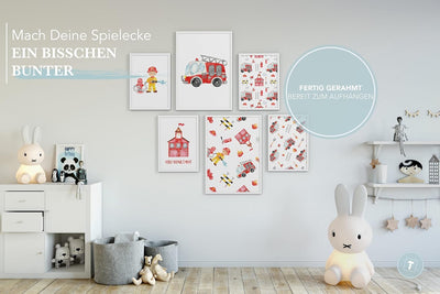 Papierschmiede® Bilder Kinderzimmer Kids Mood Poster Set Feuerwehr, Gerahmte Bilder fürs Kinderzimme