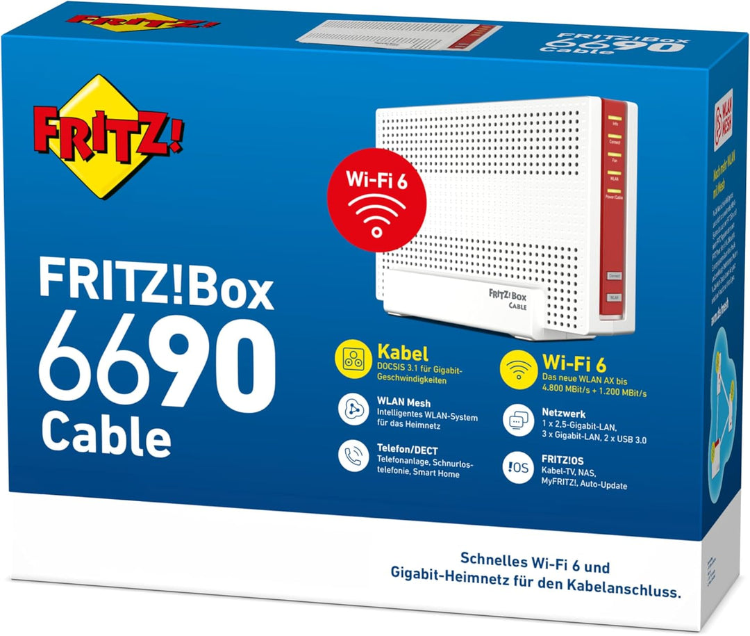 AVM FRITZ!Box 6690 Cable (DOCSIS 3.1-Kabel-Modem, 4x4 Wi-Fi 6 (WLAN AX) mit 4.800 MBit/s (5 GHz) + 1