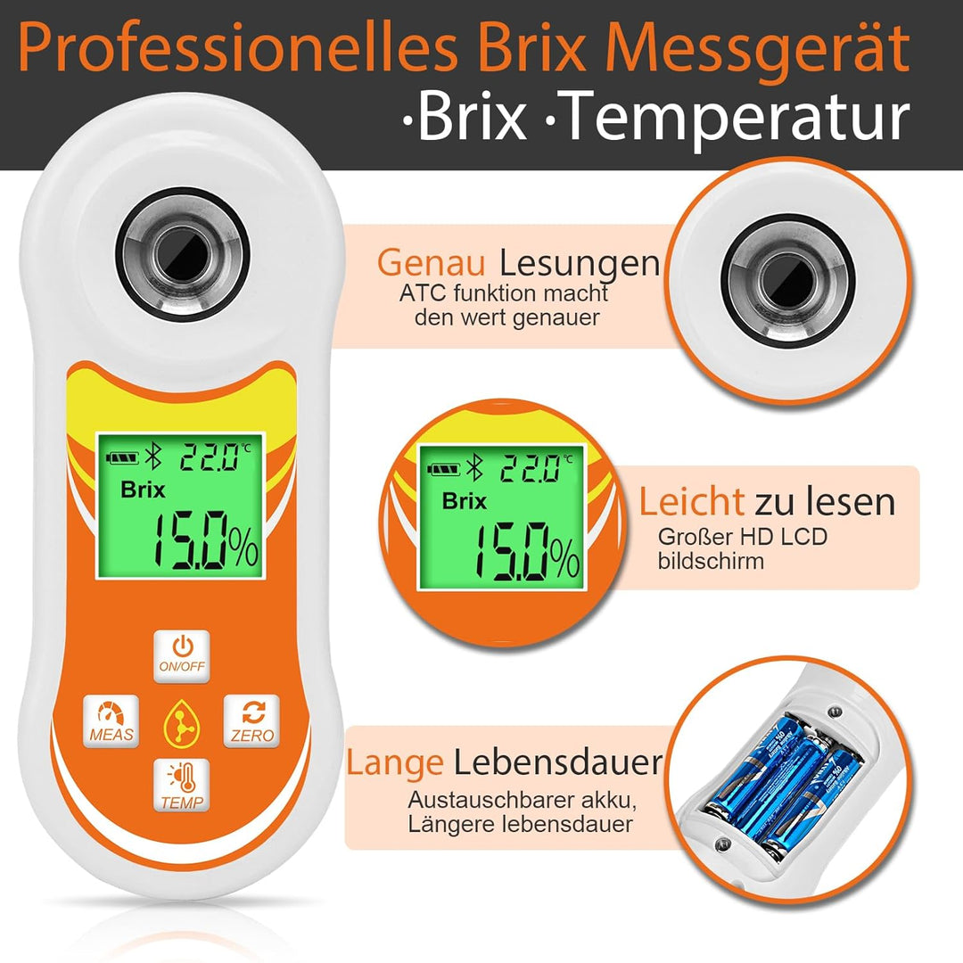 Digitales Brix-Refraktometer, YINMIK Brix Messgerät mit 0-60%, Refraktometer, automatische Temperatu