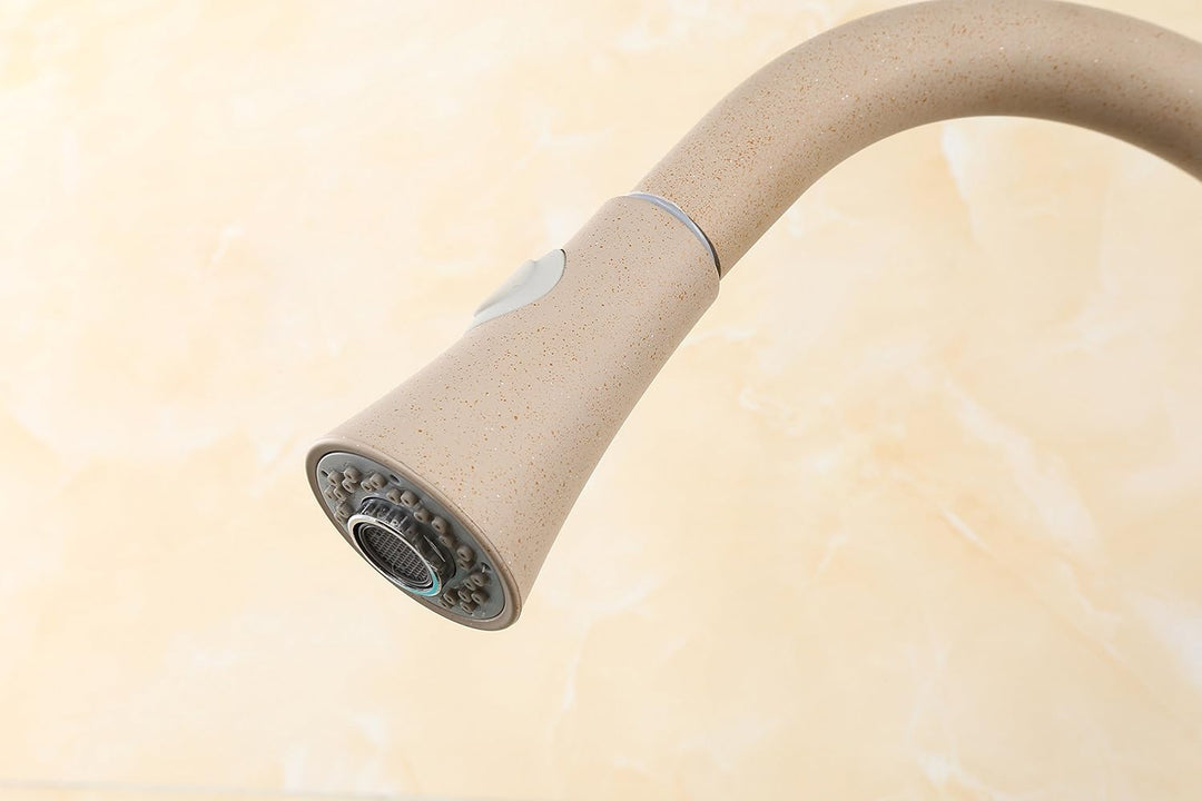 ZXC Hochdruck Profi Küchen Armatur Einhand Mischbatterie mit ausziehbarer Brause in Granit Beige, Be