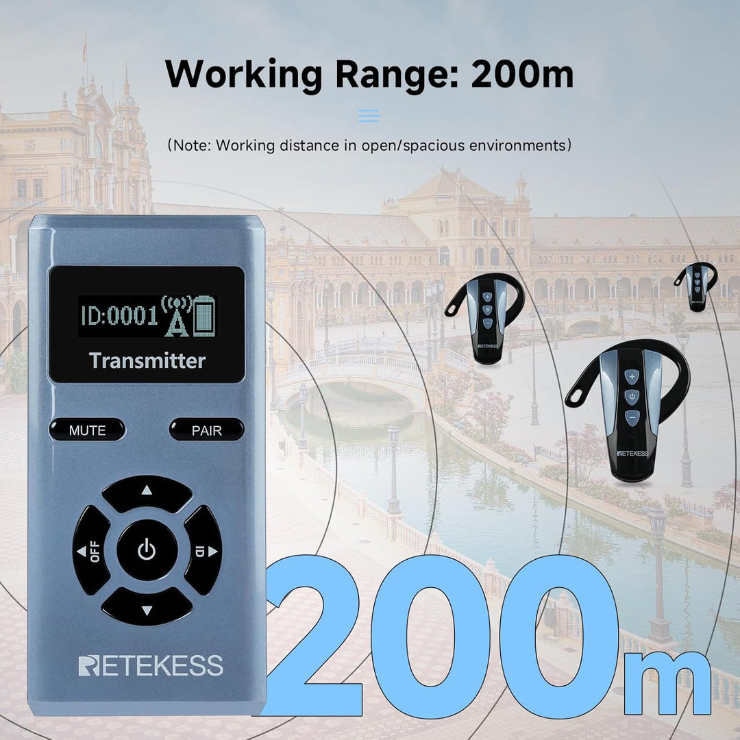 Retekess TT106S Tour Guide System, Tour Guide System Ohrbügel, Lange Lebensdauer, 2.4G, 200 m, One-T