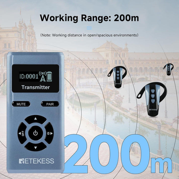 Retekess TT106S Tour Guide System, Tour Guide System Ohrbügel, Lange Lebensdauer, 2.4G, 200 m, One-T