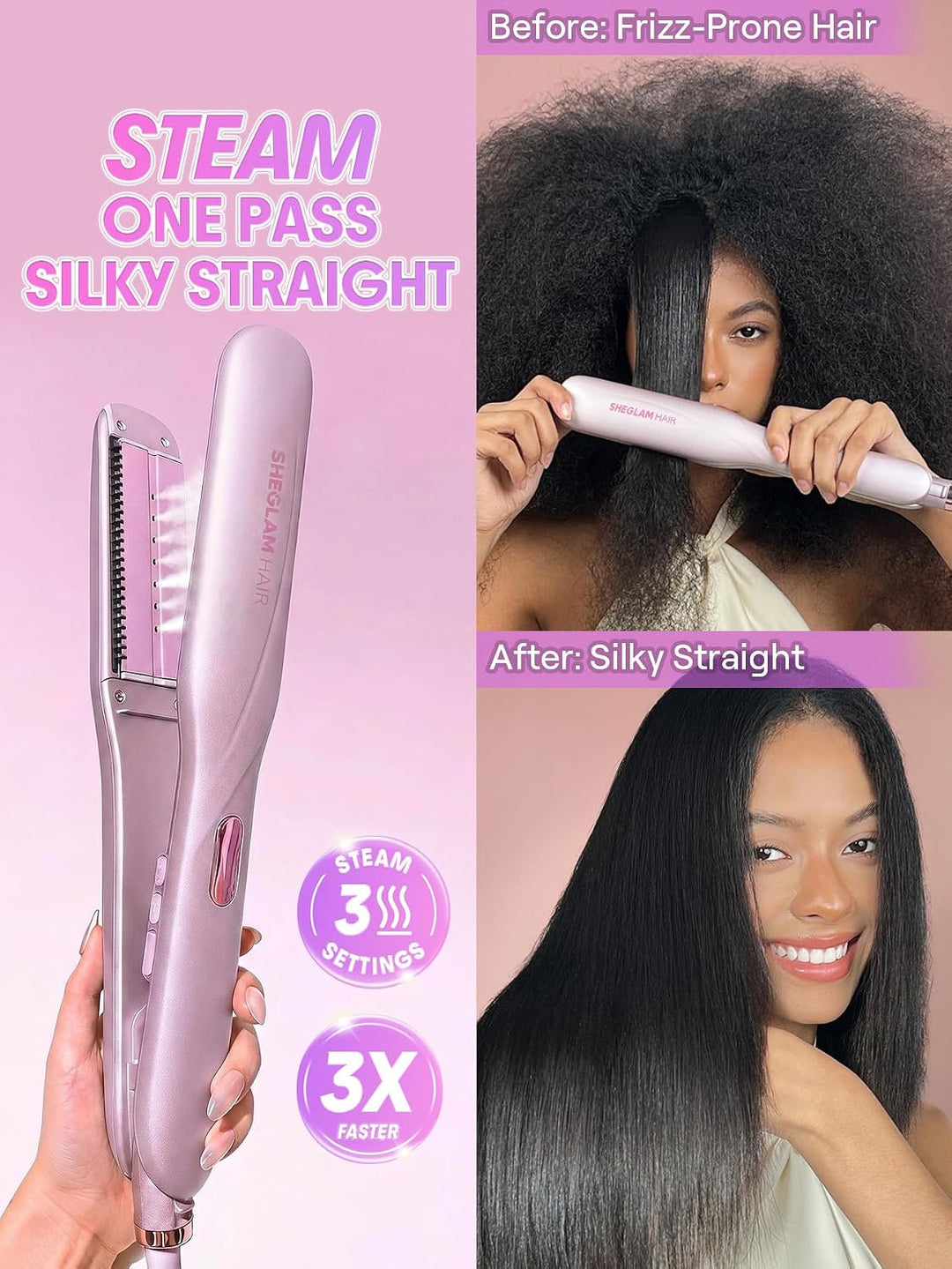 SHEGLAM Dampf-Glätteisen, Keramik-Glätteisen 38 mm | Nano-Dampf Anti-Scald, 90% weniger Hitzeschäden