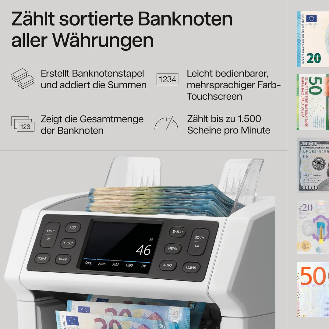 Safescan 2850 Geldzählmaschine, zählt sortierte Banknoten - Banknotenzähler mit 3-facher Echtheitspr