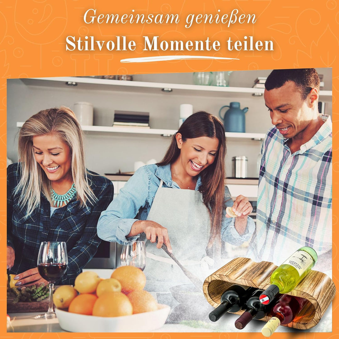 Rustikales Weinregal Holz geflämmt - Flaschenregal Holz für 6 Flaschen, 2 Etagen - Zeitloses Design,