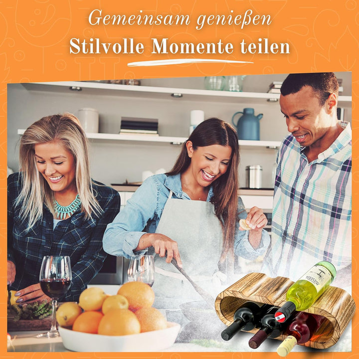 Rustikales Weinregal Holz geflämmt - Flaschenregal Holz für 6 Flaschen, 2 Etagen - Zeitloses Design,