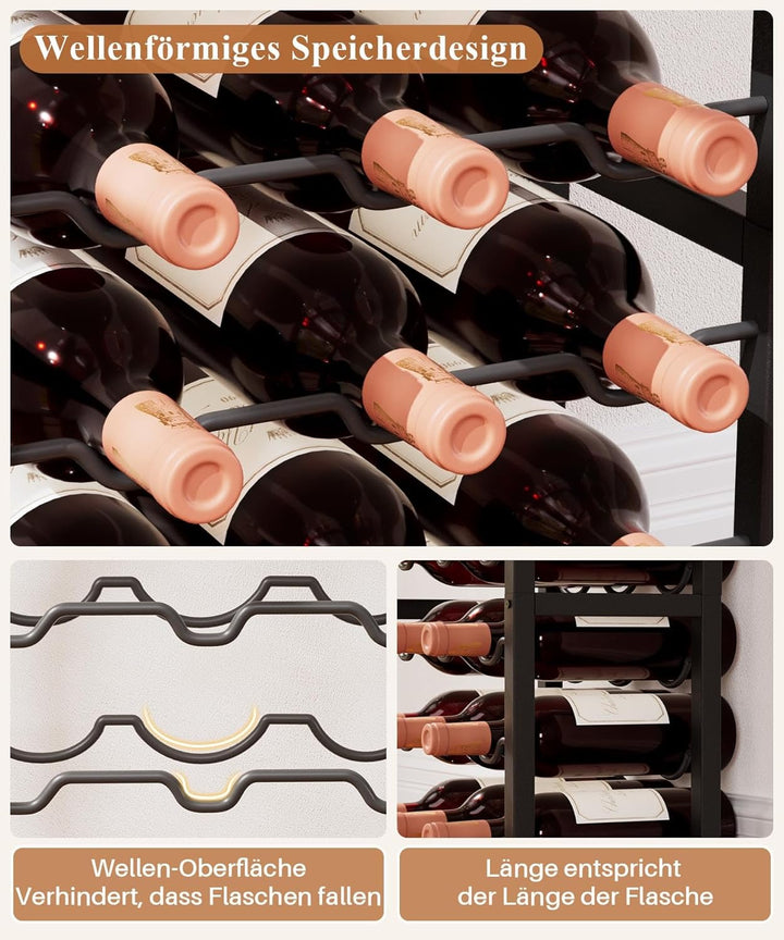 Yorbay Weinregal freistehend 15 Flaschen, Flaschenregal mit Glashaltern, Dekorativer Flaschenhalter-