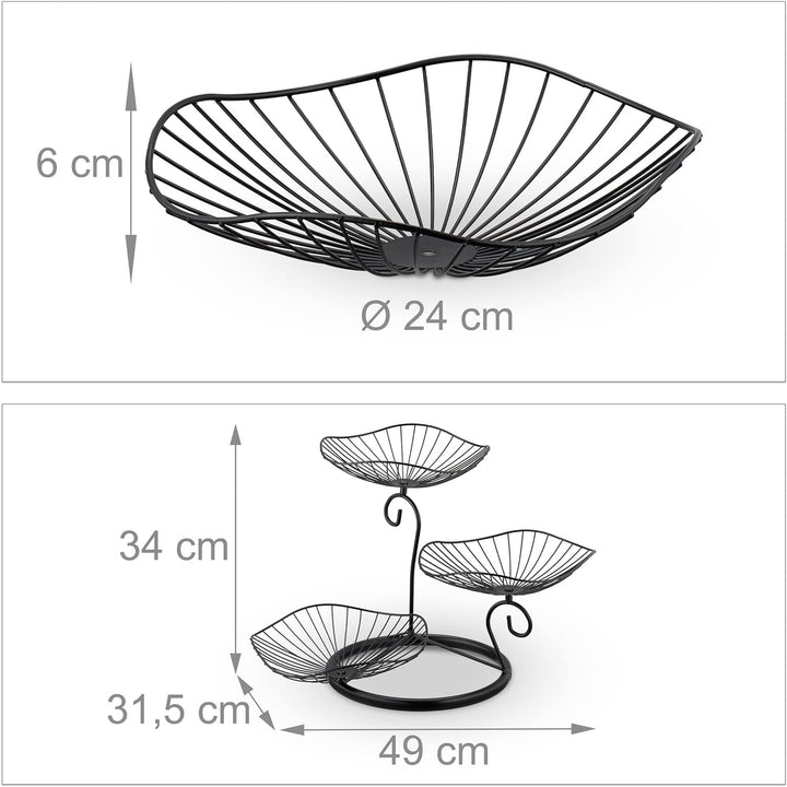 Relaxdays Etagere, 3 stöckig, Metall, HBT: 34x49x31,5 cm, Lotusblatt-Design, Früchtekorb für Obst &