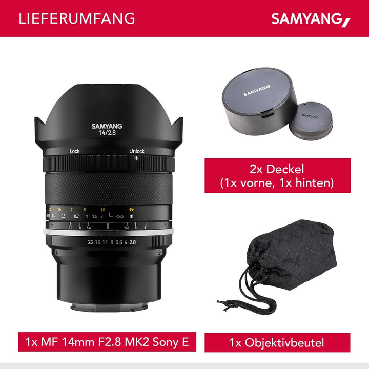 Samyang MF 14mm F2,8 MK2 Sony E – Weitwinkel Objektiv manueller Fokus für Vollformat und APS-C Festb