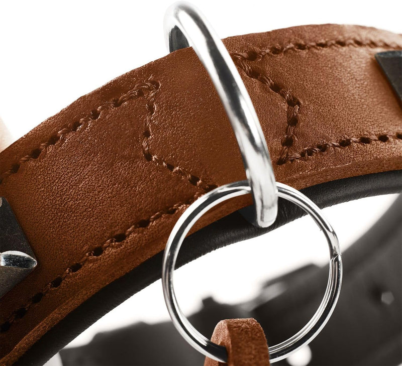 HUNTER LARVIK Hundehalsband, Leder, schlicht, elegant, komfortabel, 55 (M), cognac/schwarz cognac/sc