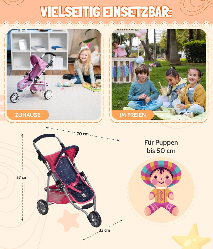Bayer Chic 2000 - Puppenbuggy Lola, Kinderwagen für Puppen bis ca. 50 cm Grösse, Jogging-Buggy, Pupp