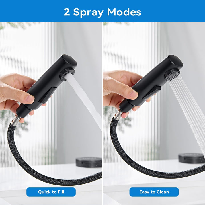 Wasserhahn Bad Ausziehbar Schwarz, Waschtischarmatur mit Herausziehbarer Brause 2 Strahlarten, Armat