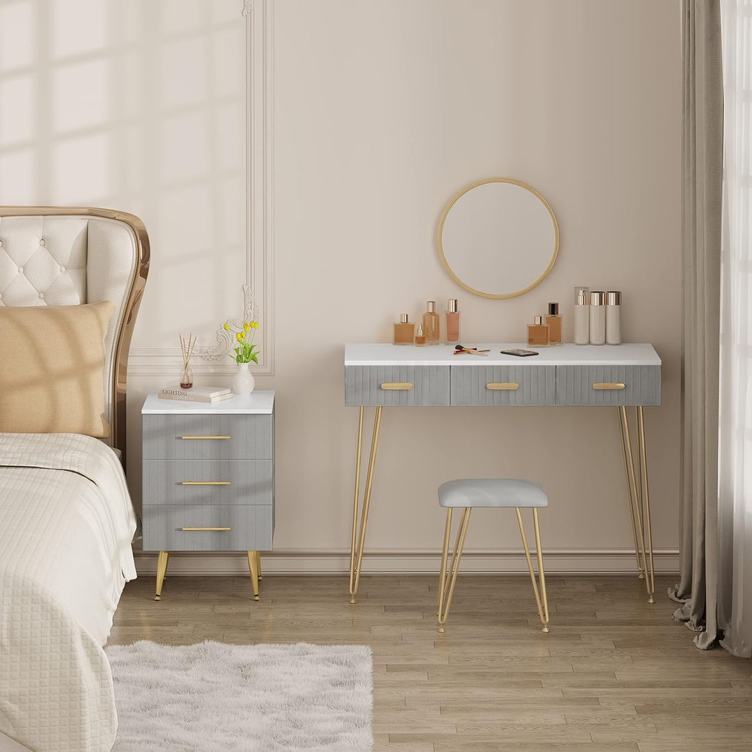 WOLTU Nachttisch Nachtschrank für Boxspringbett, 3 Schubladen aus Massivholz, Kommode mit Schubladen