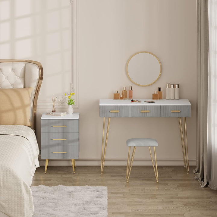 WOLTU Nachttisch Nachtschrank für Boxspringbett, 3 Schubladen aus Massivholz, Kommode mit Schubladen