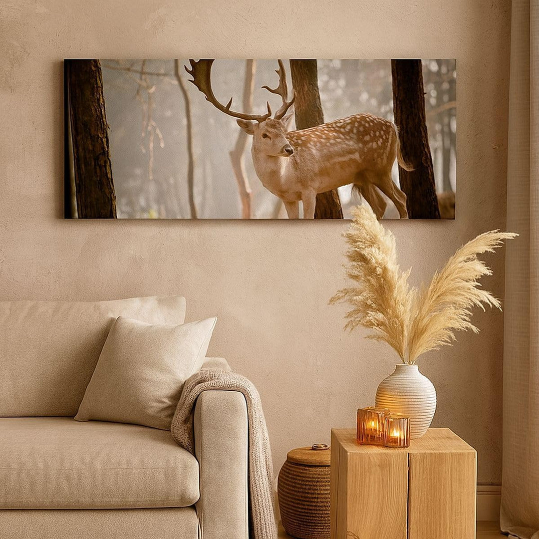 Wandbilder Dekoration Wohnzimmer Kitz Hirsch Tier wild Panorama Bilder auf Leinwand 120x50cm Leinwan