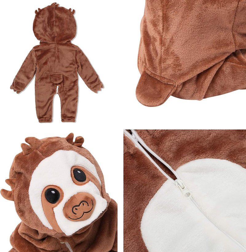 corimori (Baby Onesie Henry das Faultier Süsses Tier Plüsch-Kostüm Strampler Dunkel-Braun Beige (60-