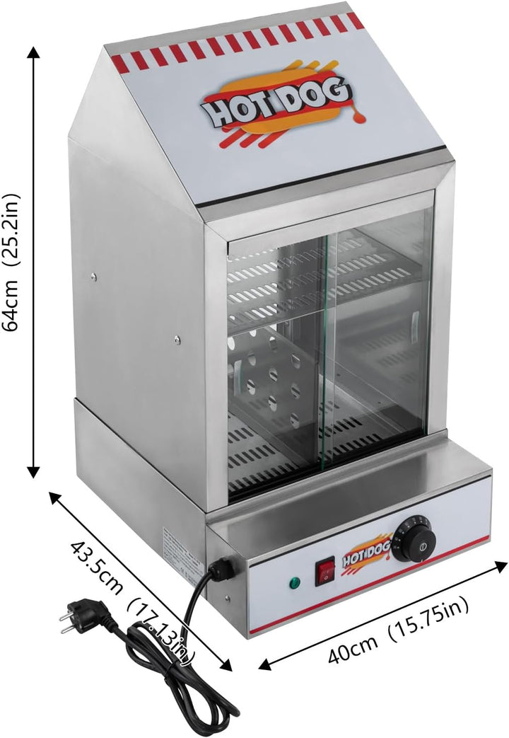 40 l elektrischer Hotdog-Wärmer, Edelstahl-Hotdog-Maker, elektrischer Hotdog-Wärmer, Hotdog- und Wür