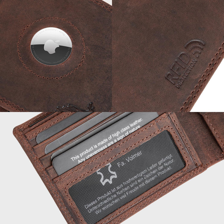 Fa.Volmer ® Leder Geldbörse Herren mit RFID-Schutz - AirTag-Fach - extra-stabile Doppelnaht - 6 Fäch