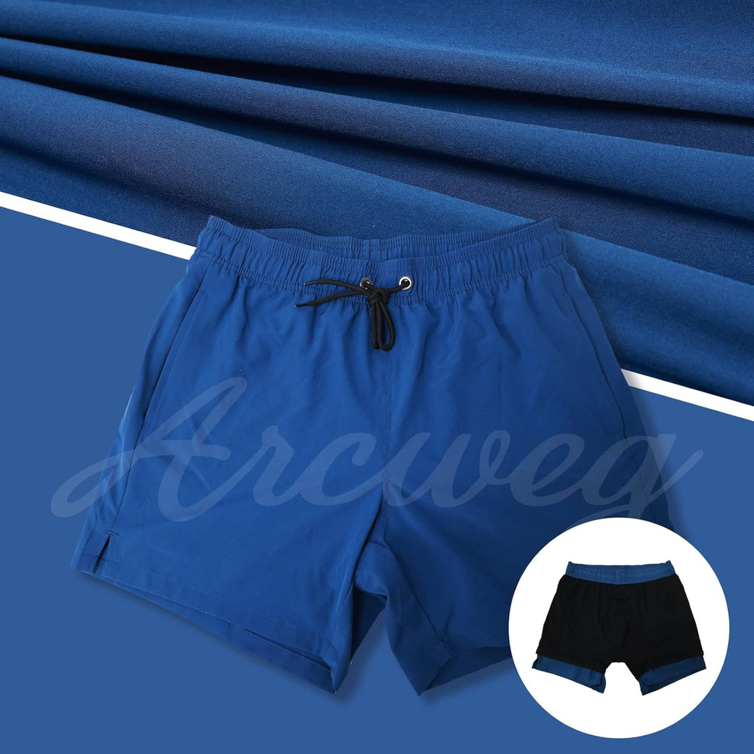 Arcweg Herren Badehose mit Kompression Badeshorts 2 in 1 Schnelltrocknend Schwimmhose 5.5" Boardshor