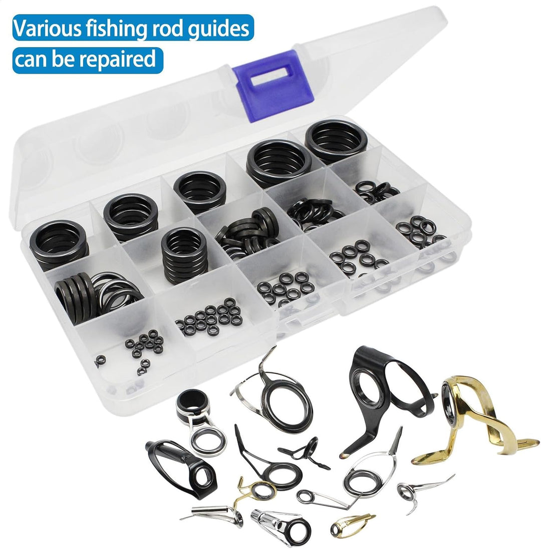 Générique 160 Stück Fishing Rod Guide Repair Kit, 11 Grössen Ceramic Rings, Pole Eyelet Replacement,