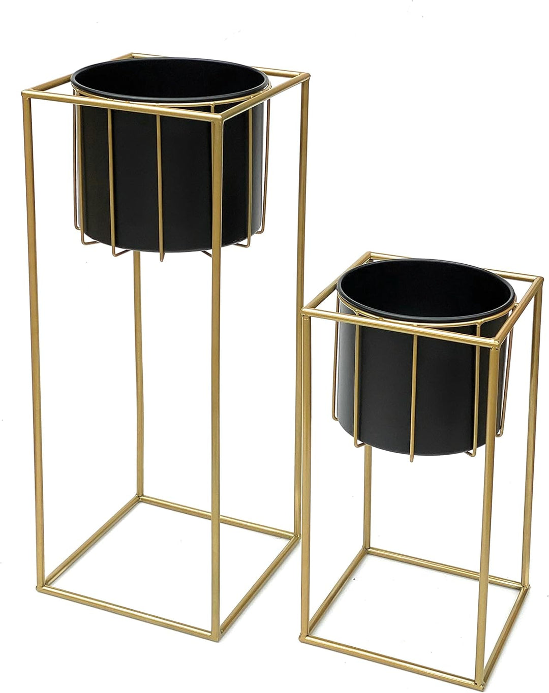 DanDiBo Blumenhocker mit Topf Metall Gold Schwarz Eckig 2er Set Blumenständer 96035 Blumensäule Mode