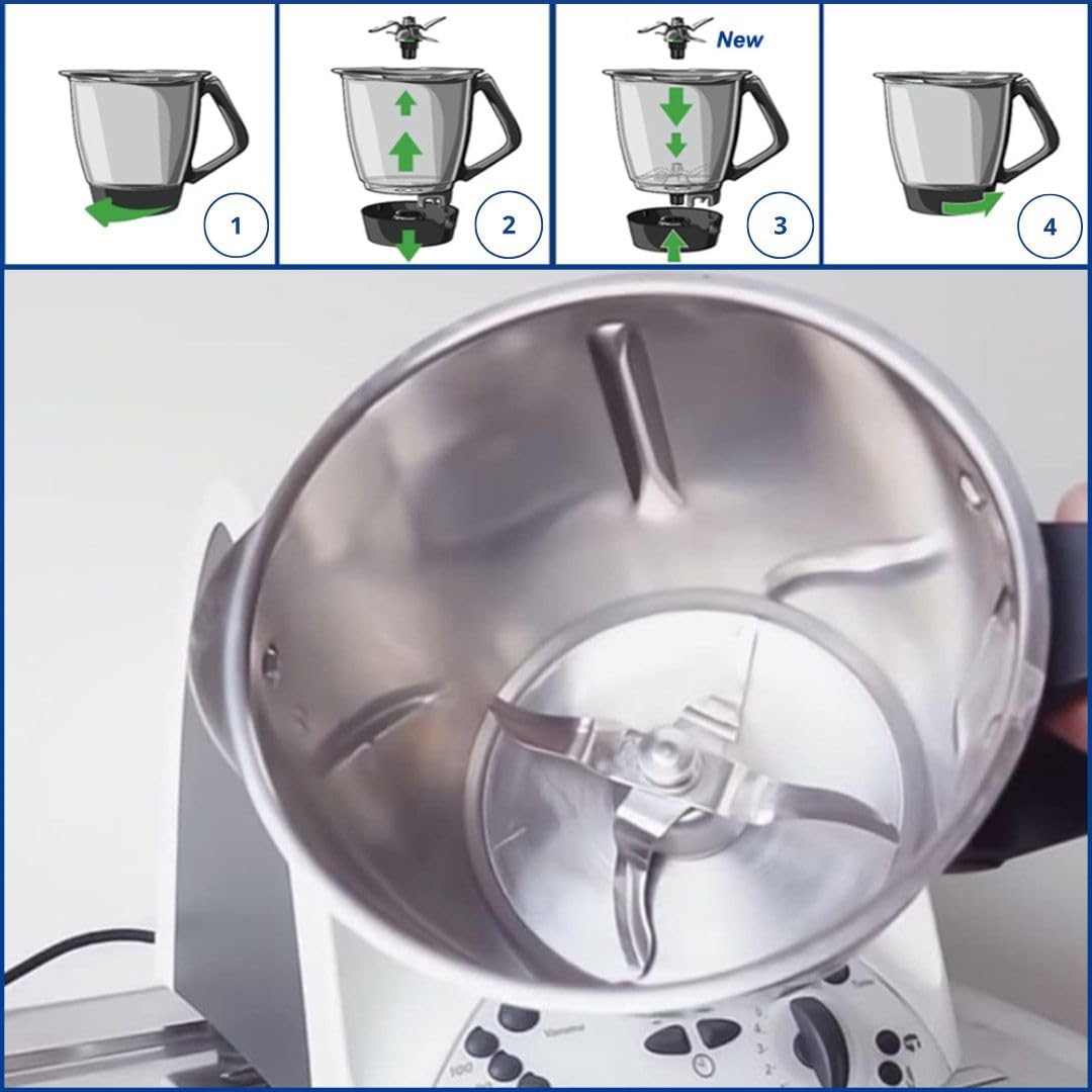 Mixmesser für Vorwerk Thermomix TM5 &amp; TM6 inkl. 2 Ersatz-Dichtungen, Edelstahl SUS420 – Hochwertiges