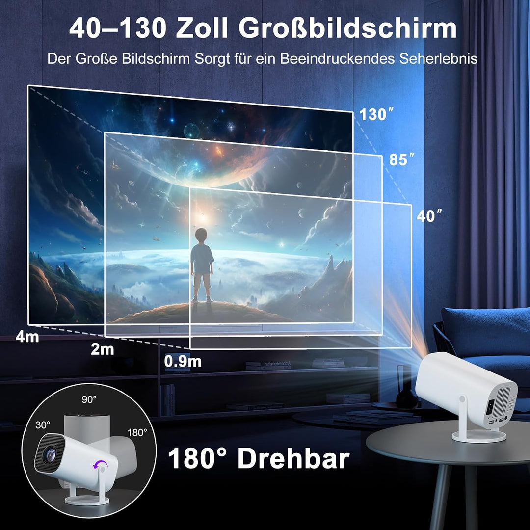 Mini Beamer, Smart Projektor Full HD 1080P, Klein Beamer Heimkino mit WiFi 6 und Bluetooth 5.2, Unte