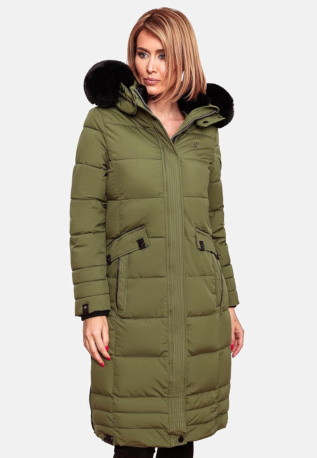 Navahoo Damen Wintermantel Warmer Steppmantel lang mit Abnehmbarer Kapuze Fahmiyaa XS-3XL XS Dusty O
