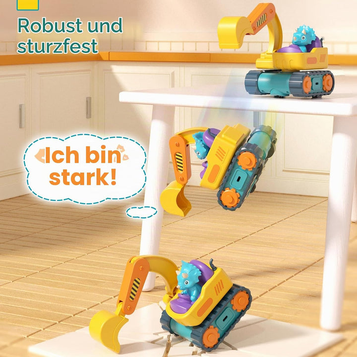 Lehoo Castle Ferngesteuertes Auto ab 3 Jahre, Wiederaufladbar Bagger Kinder 2 Jahre mit Dinosaurier-