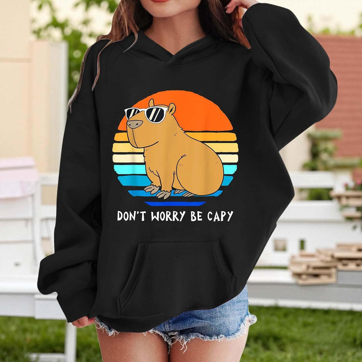 Kapuzenpullover für Mädchen mit Capybara Druck Langarm Hoodie mit Tasche Bequemer Winterstyle für Te