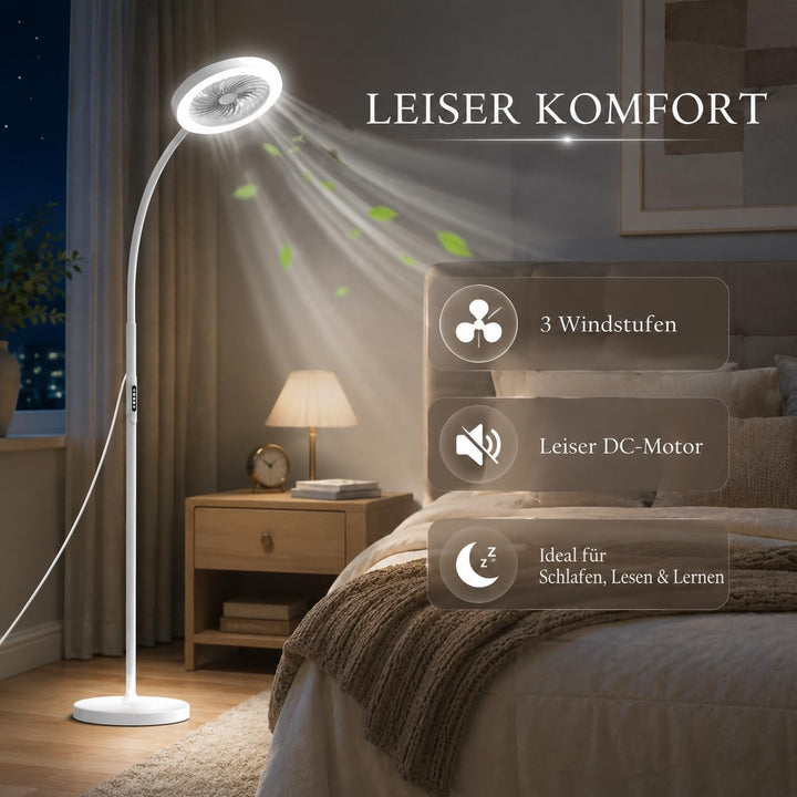 Standventilator mit Licht 183cm, Leise Ventilator Stehlampe mit RGB Farbwechsel & CCT, 360° Schwanen