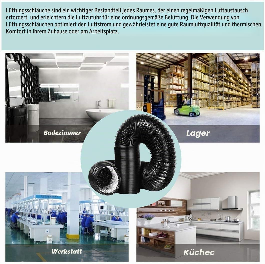 Lüftungsschlauch Abluftschlauch Aluflexrohr PVC Ablufttrockner - 100mm Alu-Flexschlauch Flexrohr Luf