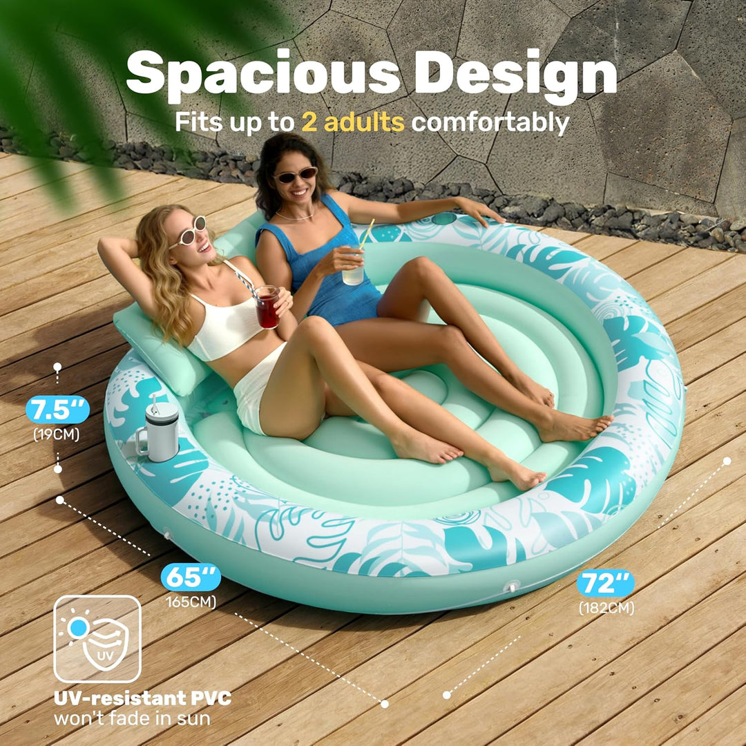 Sloosh Aufblasbare Sonnenpool,Luftmatratzte Pool 183 x 165 cm, Schwimmring für Erwachsene mit Kissen