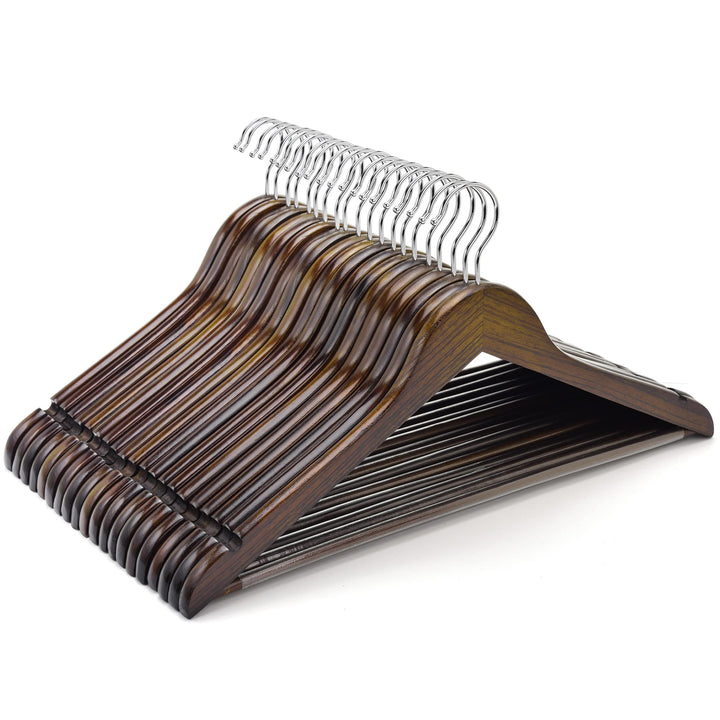 Amber Home 10 Stück 44,5cm Retro Kleiderbügel aus Holz mit Stange und Nut, Antik Braun Aufhänger für