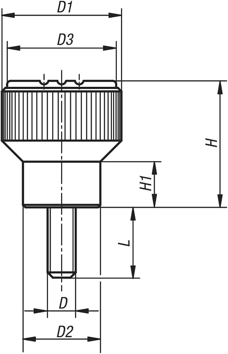 KIPP Rändelknopf K0247 Thermoplast gelb, Aussengewinde aus Stahl M8X30, Durchmesser D1=26mm, Höhe H=