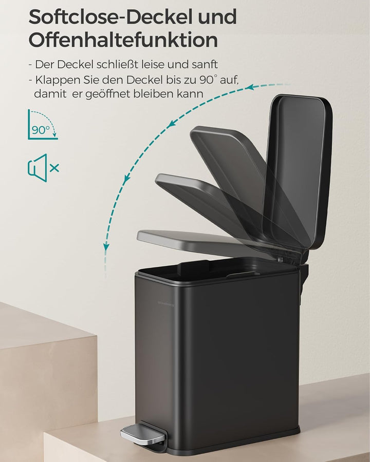 SONGMICS Kosmetikeimer, 5 Liter, Mülleimer Bad, mit Deckel, Tretmülleimer, Abfalleimer klein, schmal