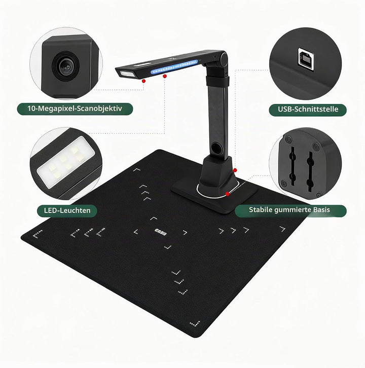 A3 Document Scanner USB Dokumentenscanner 13MP Faltbare Buchscanner OCR Visualizer 3-Level LED Dokum