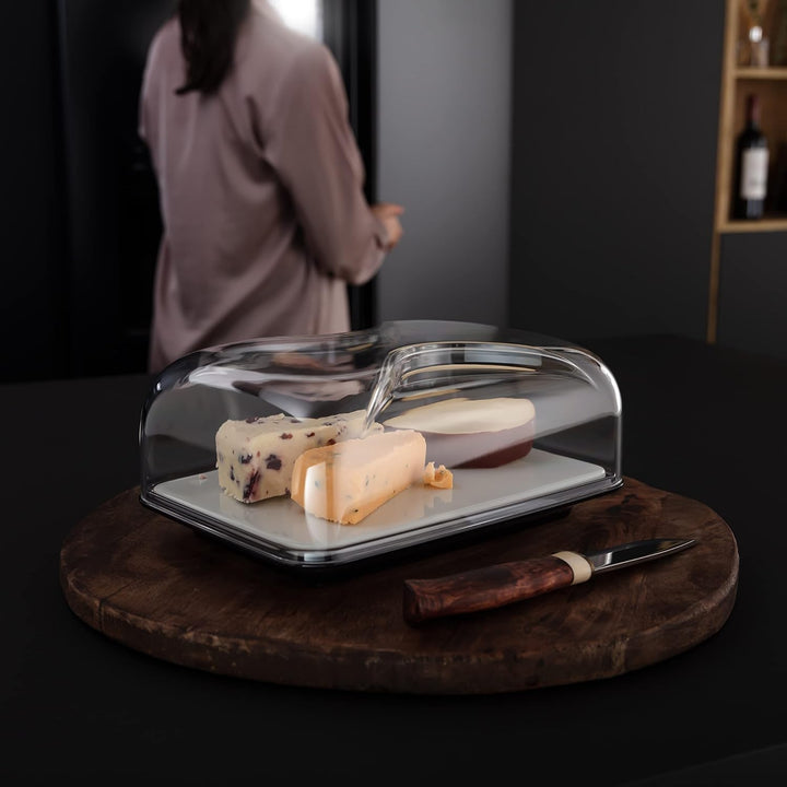 Haier – Aufbewahrungsbehälter für Käse mit Serviertablett / Porzellanplatte und Deckel / rechteckige