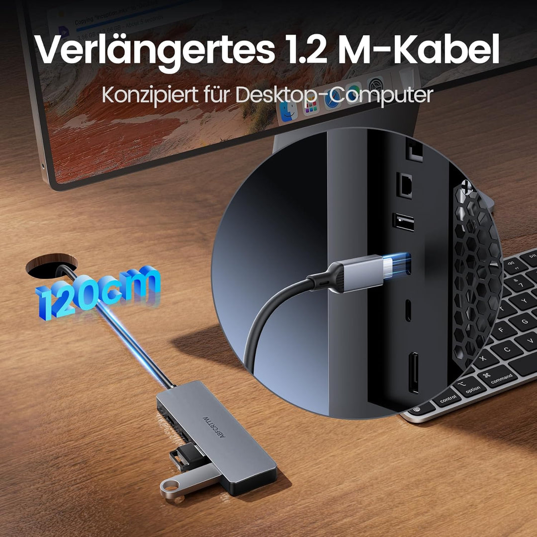 USB C Hub 10Gbps, 4-Port USB C Splitter für Desktop, USB 3.2 Hub mit 120cm Kable, USB C Verteiler fü