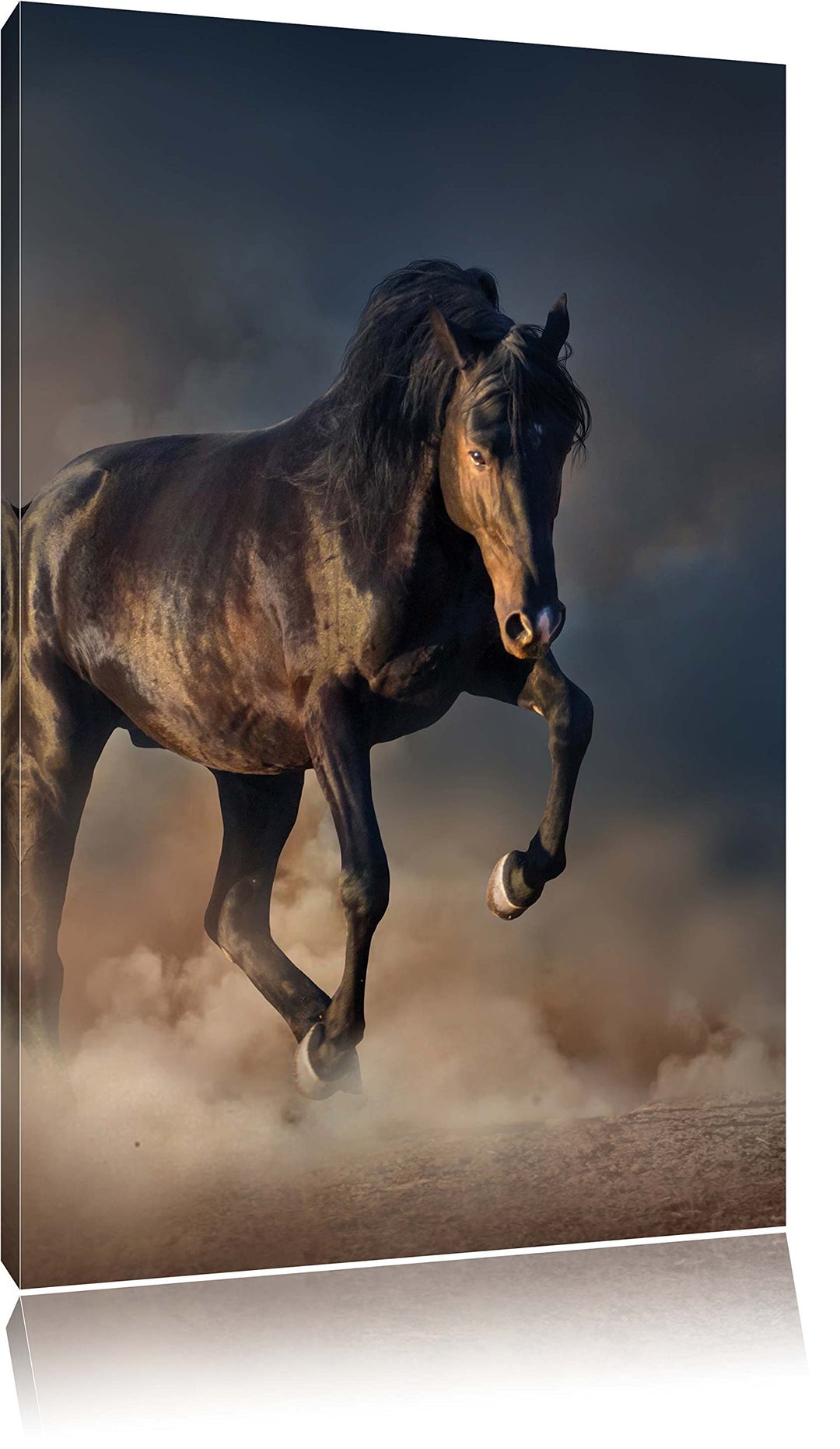 Schwarzes Pferd, Format: 100x70 auf Leinwand, XXL riesige Bilder fertig gerahmt mit Keilrahmen, Kuns