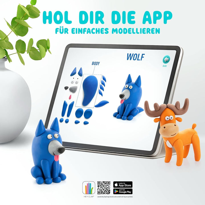 Hey Clay – Bunte lufttrocknende Modelliermasse für Kinder – Waldtiere-Set – Lufttrocknende Ton-Set,